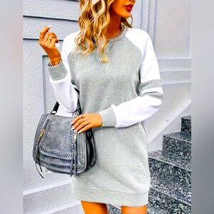 New - Fun & Sporty Sweatshirt Dress - Light Gray / White - Size L 8/10